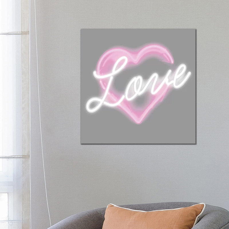 Neon Love Pink On White by Hailey Carr - Wrapped Canvas Gallery-Wrapped Canvas Giclée, 66.04 cm H x 66.04 cm W x 1.91 cm D