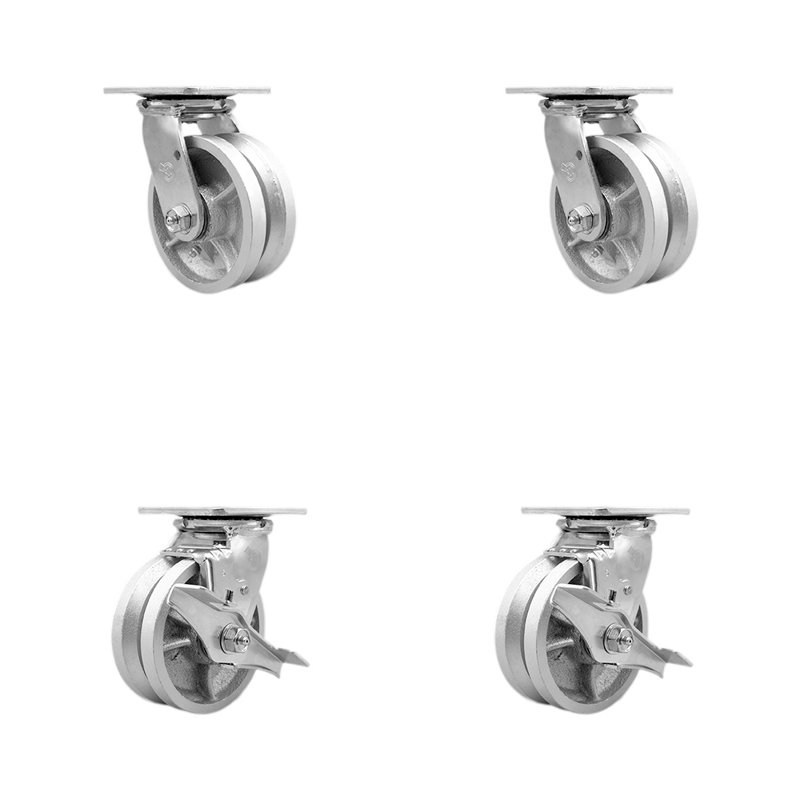 Ensemble de roulettes pivotantes en acier 4 pièces à 4 rainures