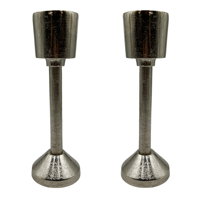 Aluminum Pillar Tabletop Candlestick, 10.75" H x 4" W x 4" D, Silver
