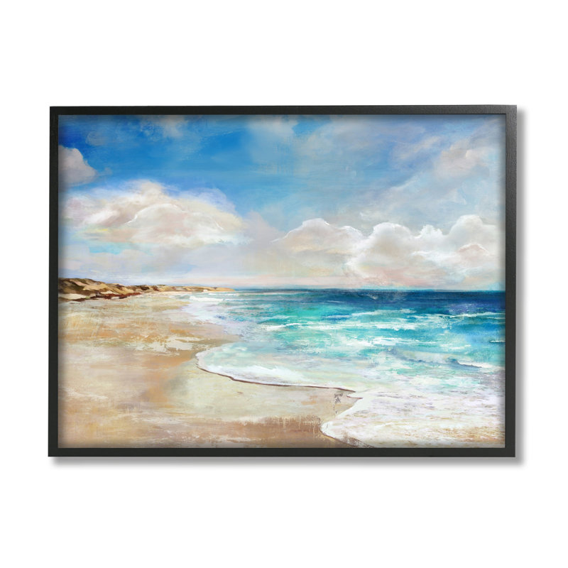 Bb-355-Encadré abstrait scène de plage encadrée sur bois par Carson Lyons, peinture, H 24 po x l 30 po x P 1,5 po