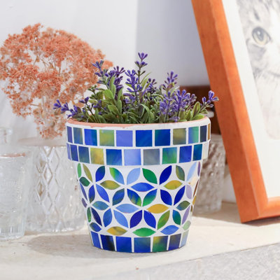 Small Mosaic Ceramic Plant Pot With Drainage