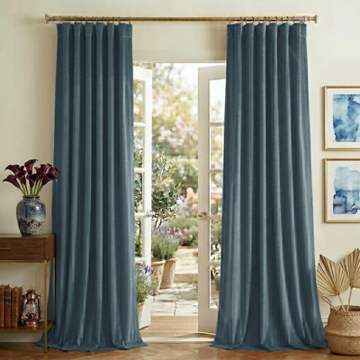  Velvet Blackout Curtains Thermal Insulated Room Darkening Drapes with Rod Pocket/Back Tab/Shower Hook Hanging Options for Bedroom Privacy, 2 Panels