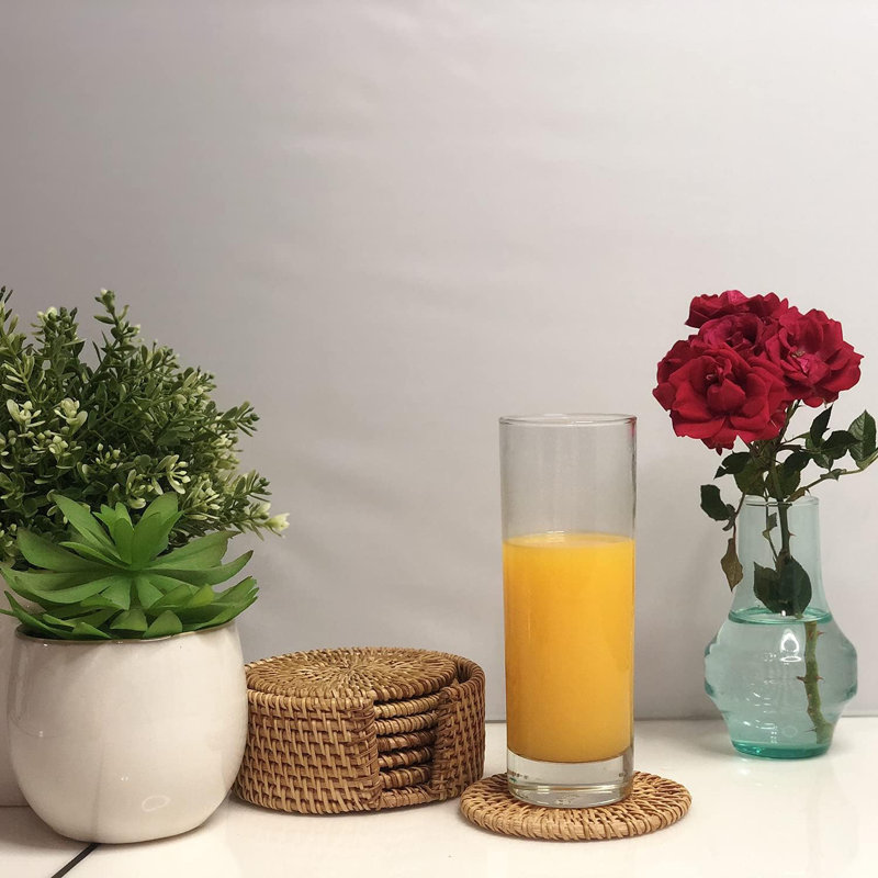 Sous-verres en rotin naturel faits à la main pour boissons, sous-verres en bohème en osier, sous-verres tissés pour boissons | Soucoupes réutilisables résistantes à la chaleur, ensemble de 6 sous-verres ronds pour tasse à thé