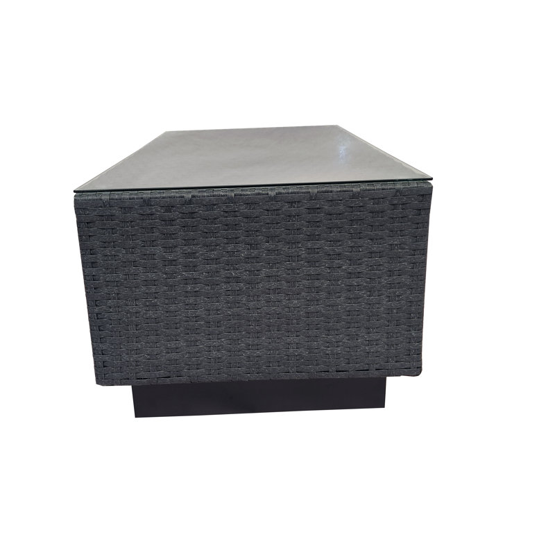 Aceline Wicker Outdoor Coffee Table with Glass Top and Shelf