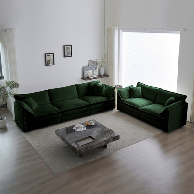 Ensemble de canapés avec 2 canapés en chenille, ensemble de canapés à 2 places et 3 sièges profonds, ensemble de canapés modernes pour le salon, chenille verte