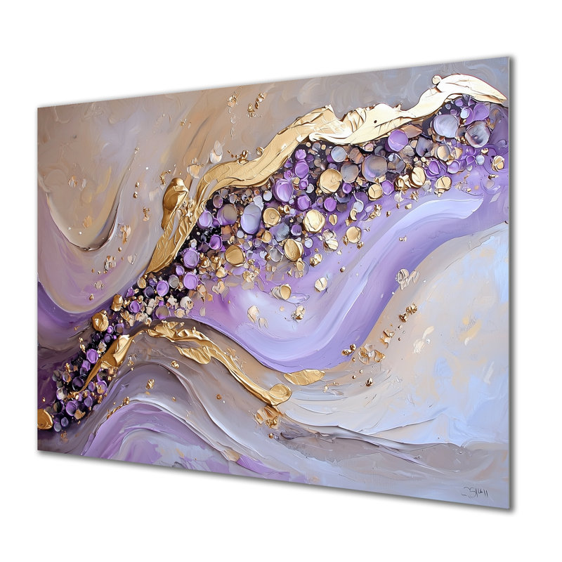 Or et mauve, Geode Stones River II - paysages, impression sur métal, H 30 po x l 40 po