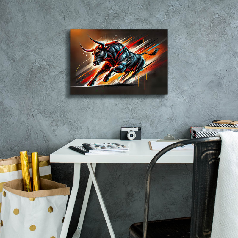 «Charging Bull» par Rey Klimt, art mural sur toile, H 12 po x l 18 po x P 0,75 po