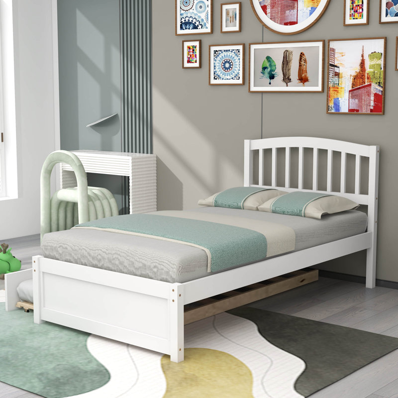 Betio Twin Platform Bed with Trundle, White