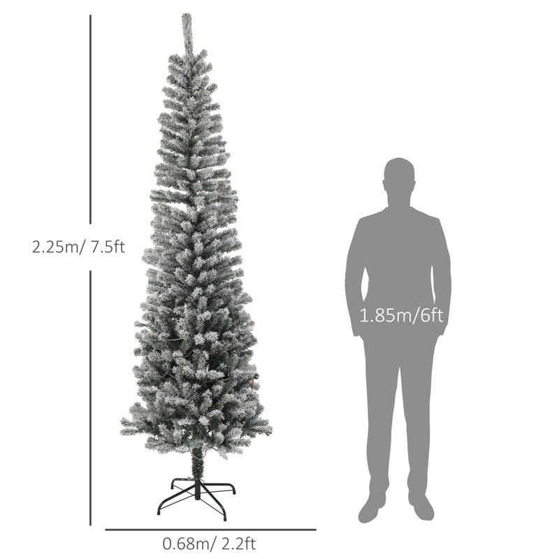 Pencil Artificial Christmas Tree w/ Lights, Flocked Xmas Tree, 7.38'