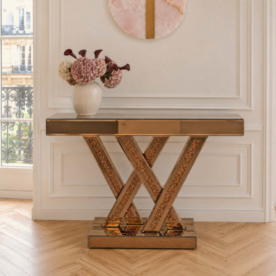 Console de hall d'entrée moderne avec incrustation de diamant concassé et miroir en verre pour le hall d'entrée