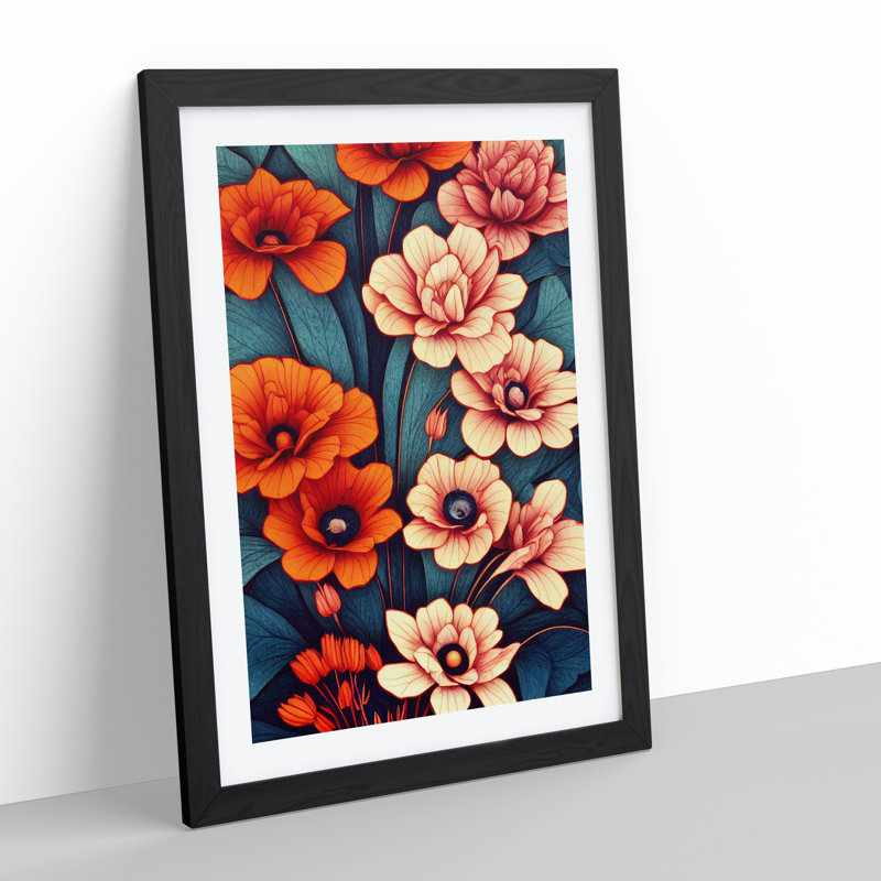 Bold Flowers - Wall Art, Black Framed, 36cm H x 27cm W x 2cm D, White