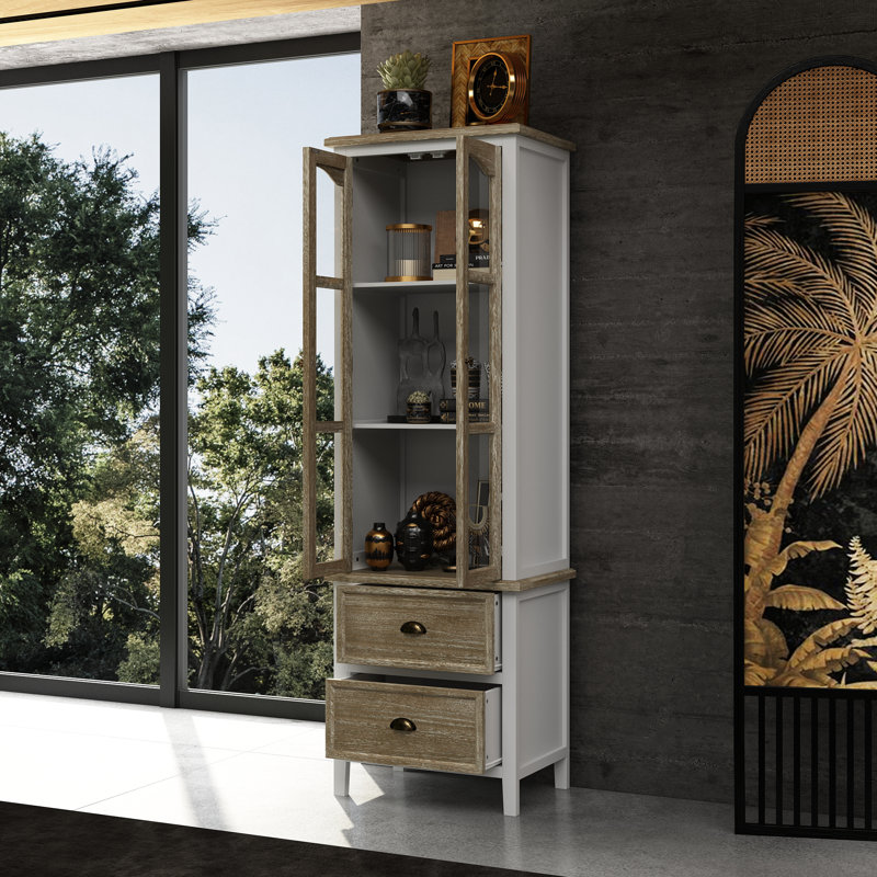 73'' H X 23.6'' W 2-Drawer Elegant Bookcase With Glass Doors