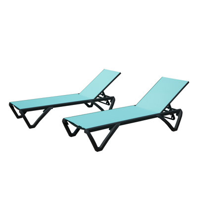 2-Piece Lake Blue Aluminum Outdoor Lounge Chairs Set with Adjustable Backrest & Wheels