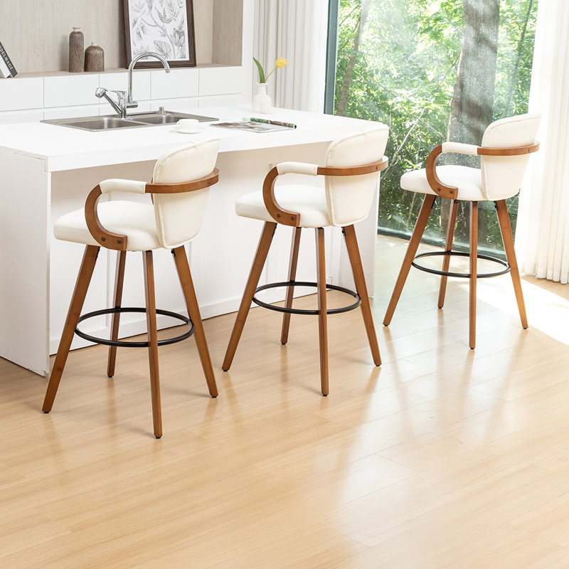 Swivel Upholstered Counter Stool, White, Counter Stool (67cm Seat Height), 3
