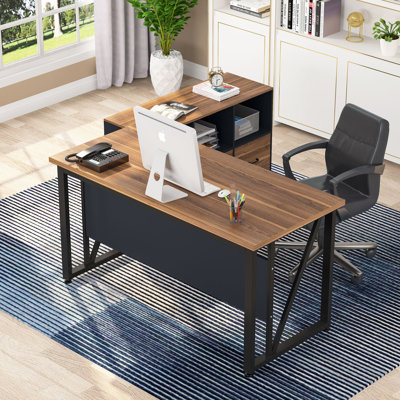 Dineke L-Shape Executive Desk with Cabinet Credenza