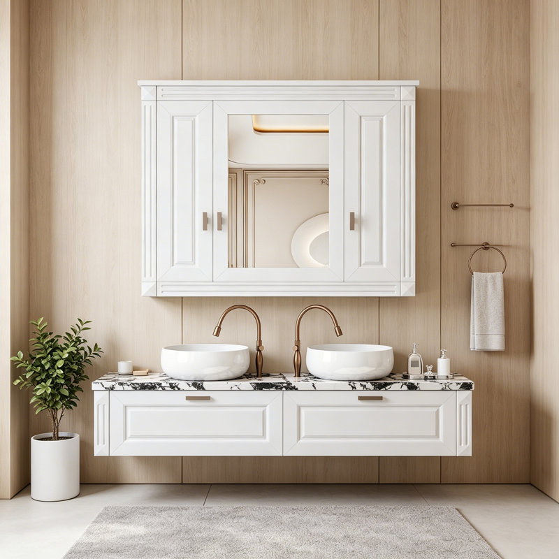 Armoire murale avec miroir et tablettes, White