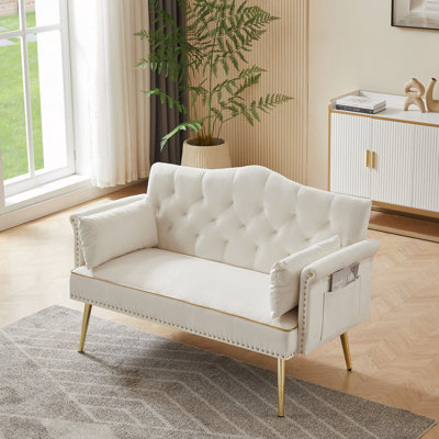Canapé capitonné en velours, confort moelleux, pieds en métal robustes et assemblage facile pour le salon ou la chambre à coucher