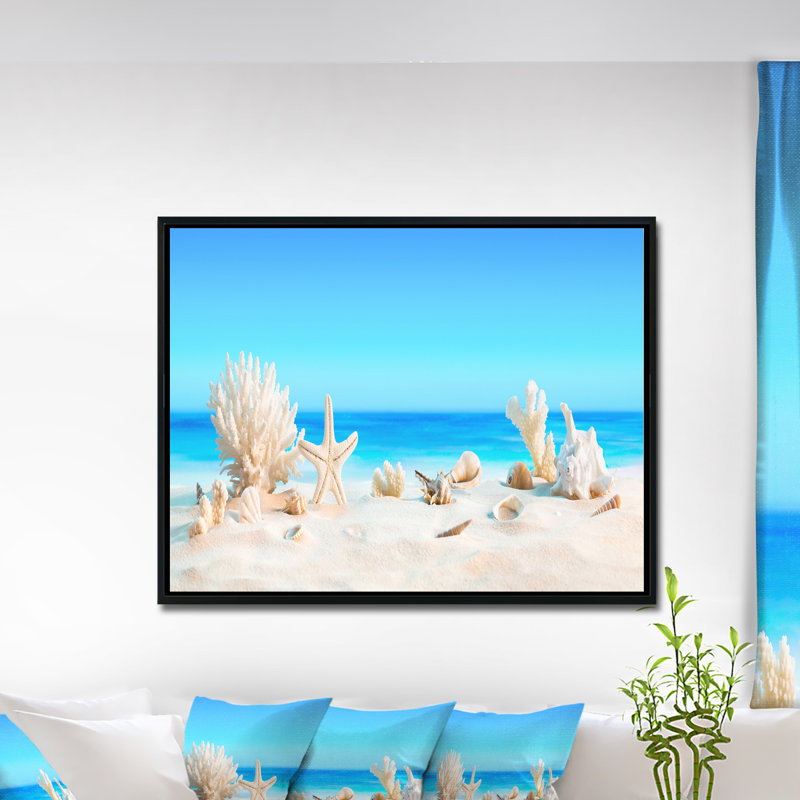 Risa Seashells on Tropical Beach' Graphic Art, 12" H x 20" W x 1" D, Floater Framed Canvas
