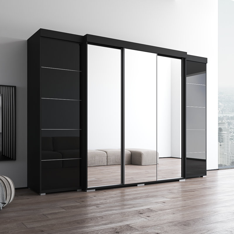 Armoire 117,3 "avec 3 miroirs Aria, Noir