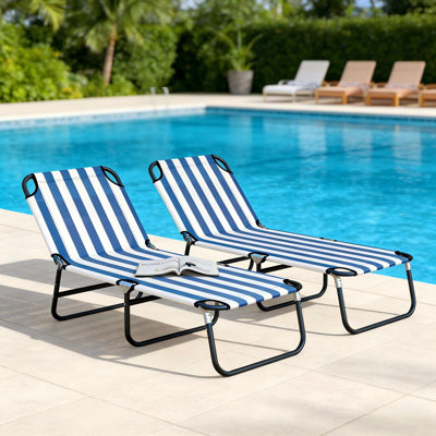 2 Pcs Outdoor Folding Chaise Lounge Chair, 5-Position Reclining Tanning Chair, Portable Camping Lounge Chair for Beach, Pool, Patio