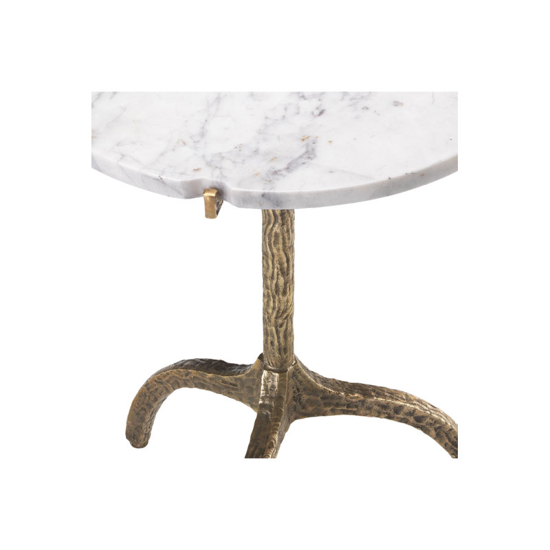 Cortina Marble End Table, White, Vintage Brass