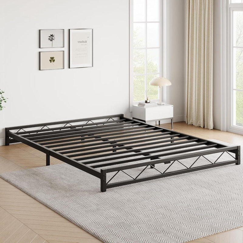 Structure de lit plateforme en métal, aucun sommier requis, Lit double, Noir