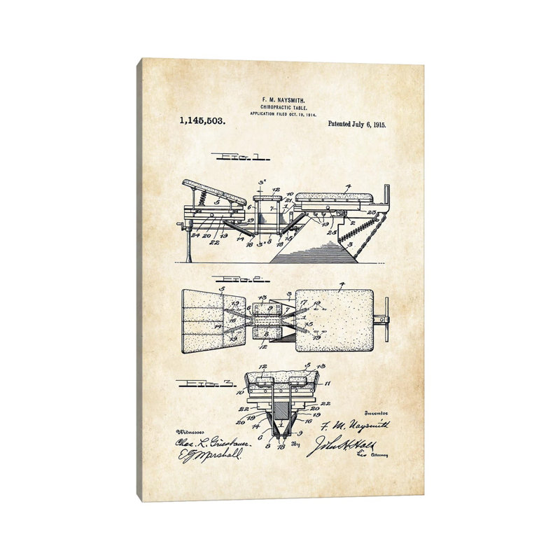 «Chiropractor Table» par vern77 - reproduction de dessin sur toile tendue, H 12 po x l 8 po x P 0,75 po
