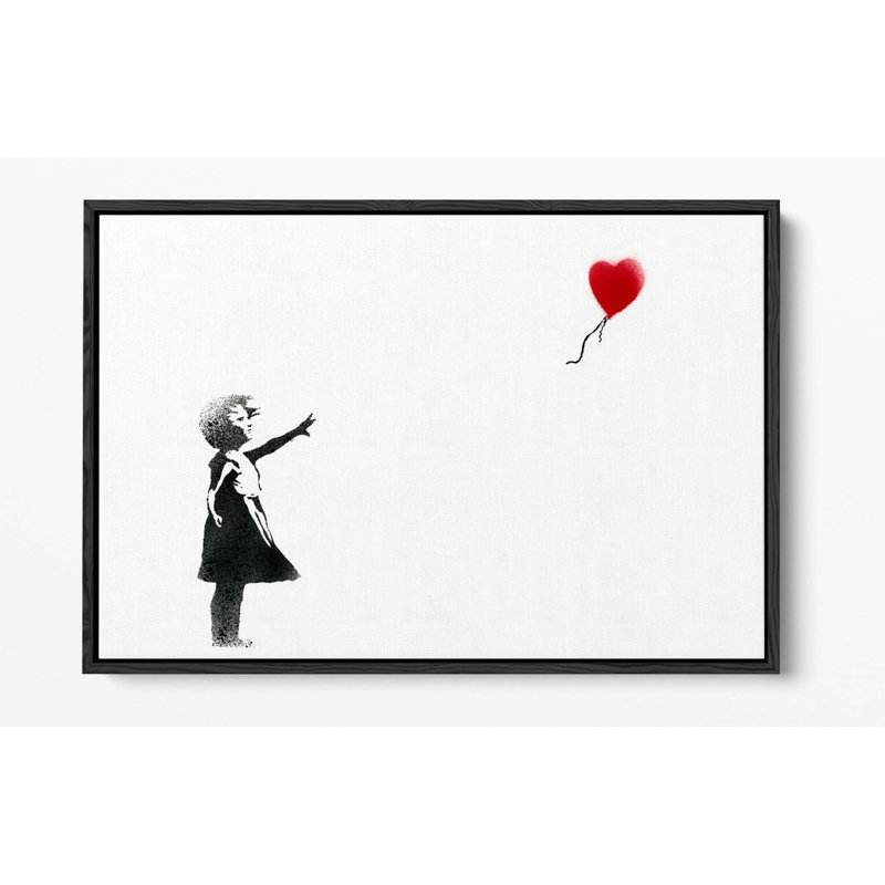BANKSY Balloon Girl- Red Heart Canvas Floater Frame Print Art - Black Frame, 20.32 cm H x 30.48 cm W, Black