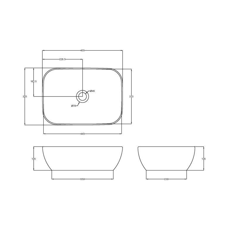 Nuie Vessels 455mm L x 325mm W Vitreous China Square Sink, Matte White