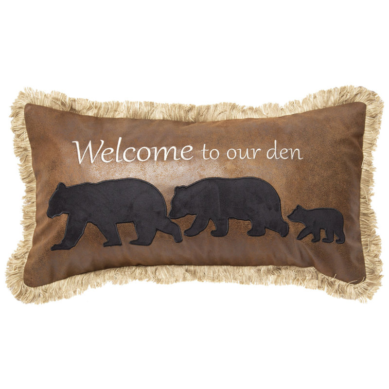 Rustic Rectangular Bear Scene Polyester Throw Pillow
