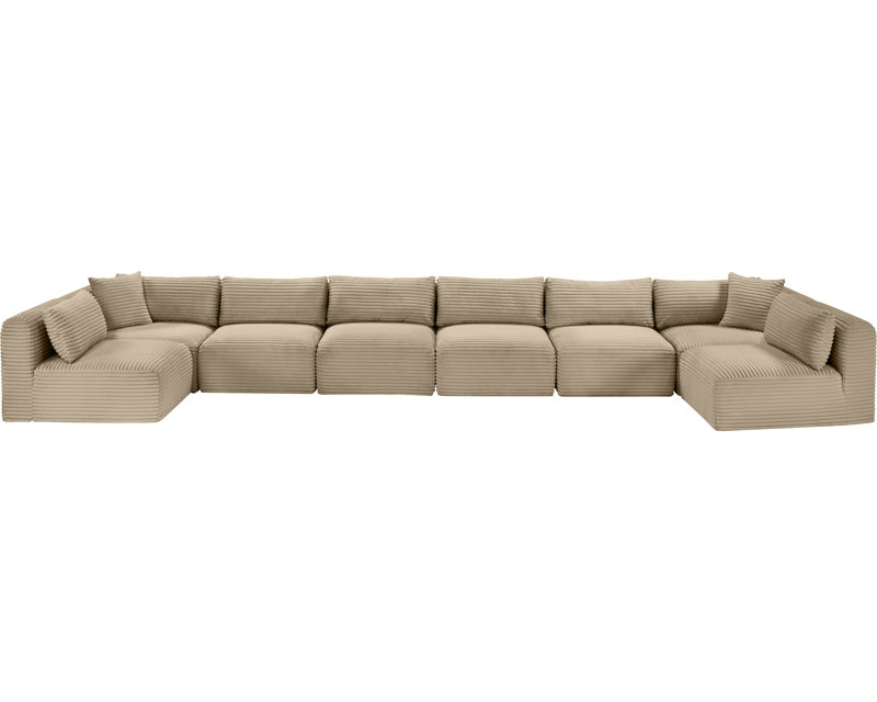 Canapé modulaire Carmean, Velours côtelé texturé taupe, 6 sans accoudoirs, 2 en coin