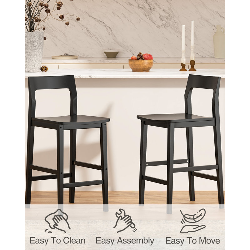 Solid Wood Counter Stool With Footrest, Black, 4