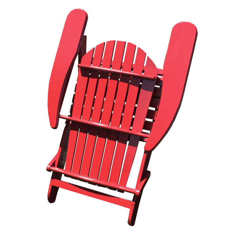 Foldable Outdoor Adirondack Chair With Table, Red