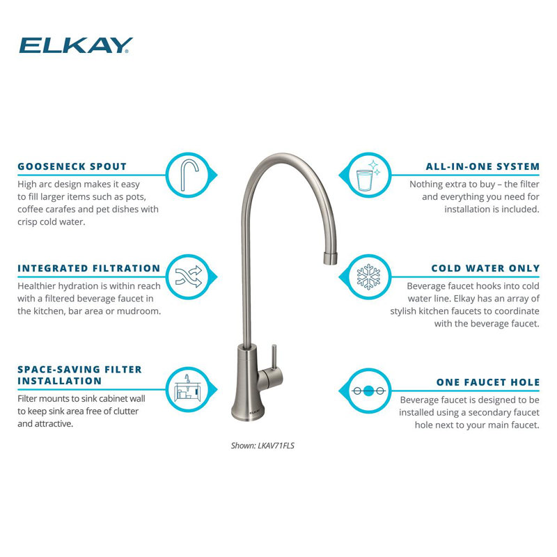 Elkay Avado Single Handle Gooseneck Filtered Beverage Faucet Lustrous Steel, Lustrous Steel