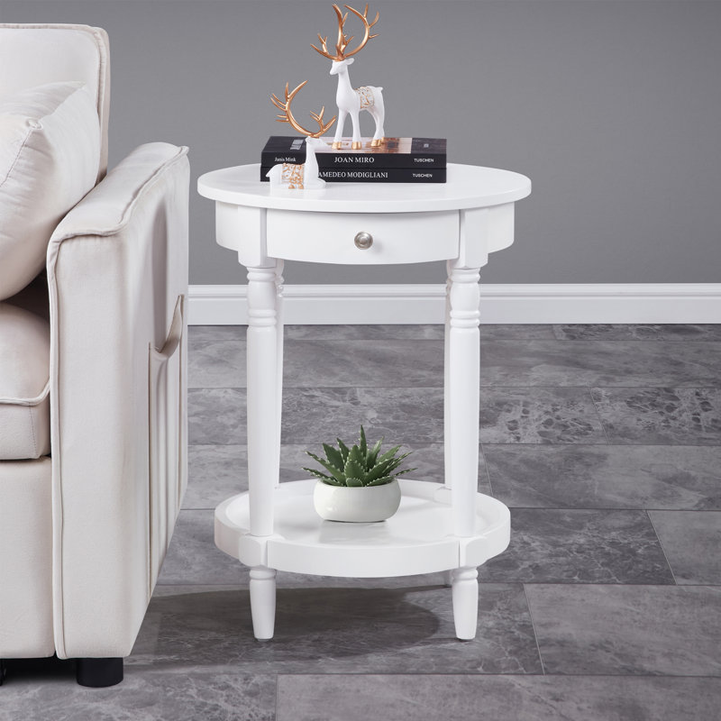 Table de bout ronde 18 po avec tablette Mayall, Blanc