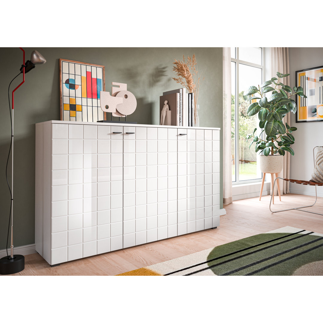 Sideboard (B/H/T): 138x86x37 in weiß Hochglanz tiefzieh und weiß NB