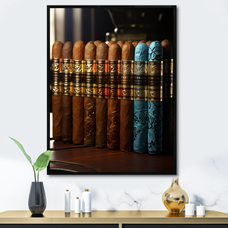 Carnanee Cuban Cigars Golden II sur toile, H 32 po x l 24 po x P 1 po, Cadre flottant noir