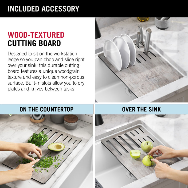 White Granite Composite Drop-in Workstation Kitchen Sink