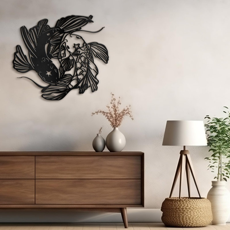 Décoration murale en métal Yin & Yang, Noir, H 18 po x l 18 po x P 0,05 po