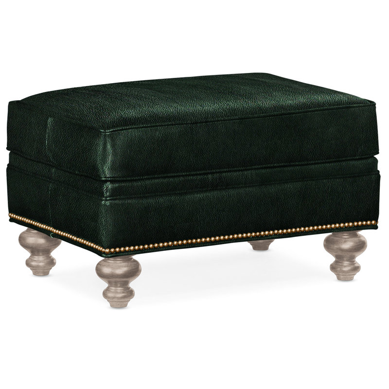 Repose-pieds rectangulaire en cuir véritable 26 "West, Cuir véritable vert forêt d'Anilina, Pierre, Naturel français
