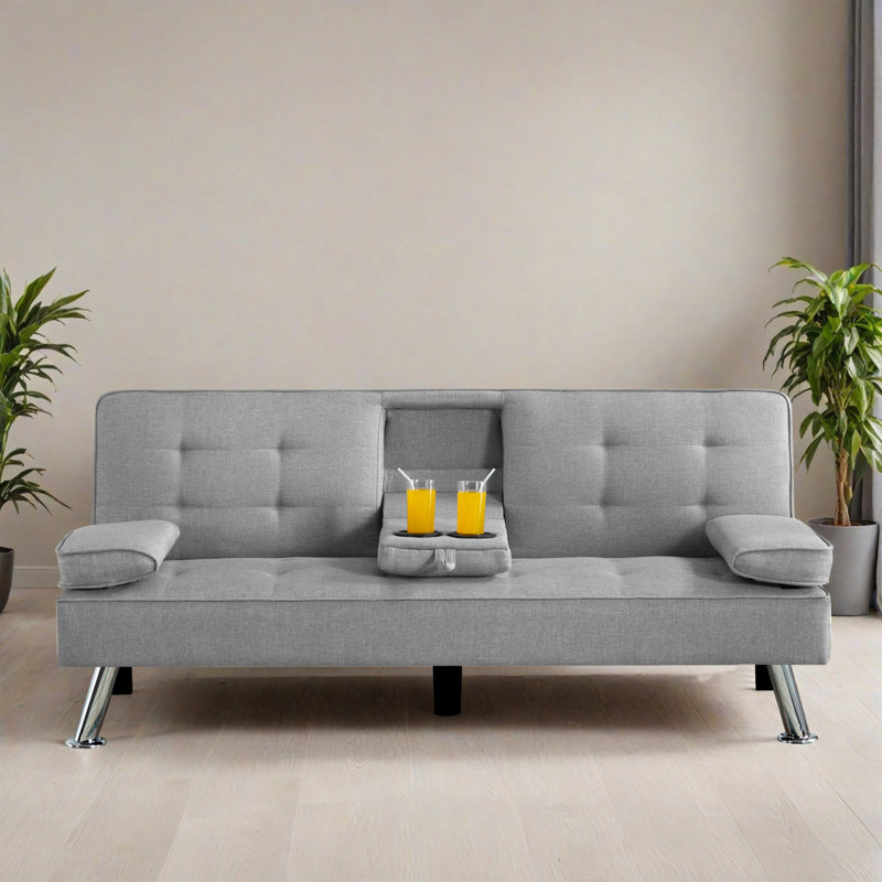 65.32" Wide Convertible Upholstered Reclining Sleeper Sofa Bed, Light Gray