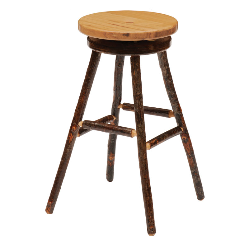 Fireside Lodge Hickory Log Round Swivel Barstool - Wood Seat - Natural - 18w x 18d x 30h, Hickory