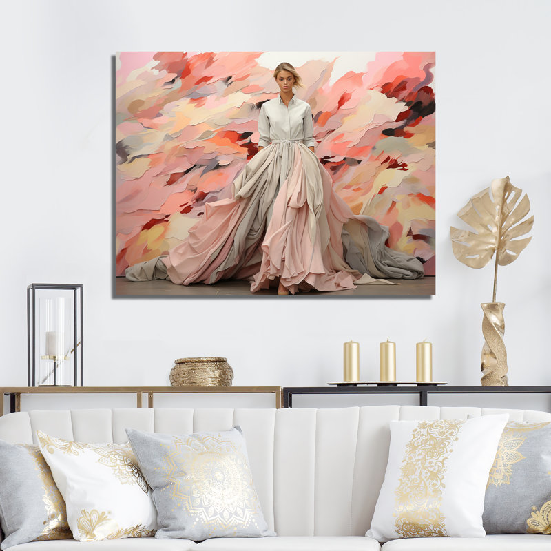 Rose et blanc haute couture, art mural Dior, Toile tendue, H 34 po x l 44 po x P 1,5 po