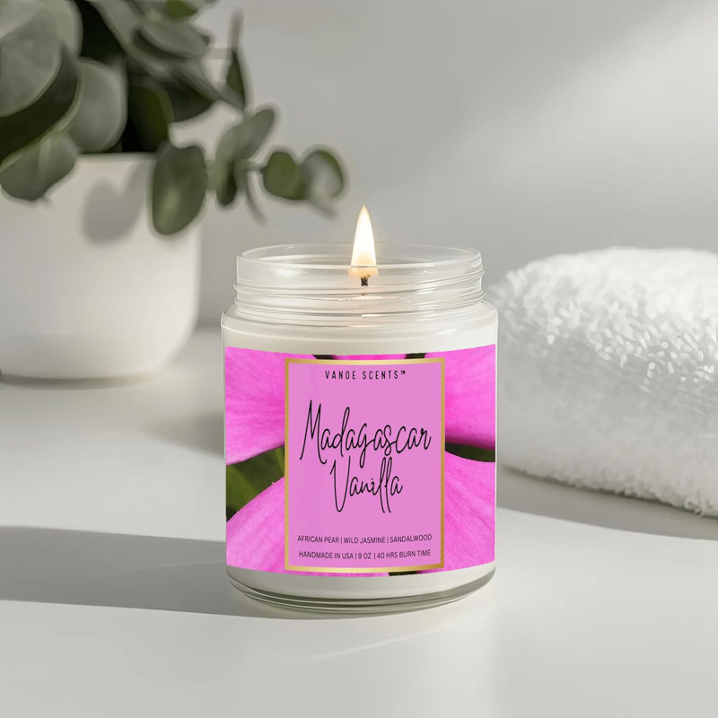  | Bougie parfumée à la vanille de Madagascar | Durée de combustion de 40 heures | Pot transparent 9 oz avec couvercle doré