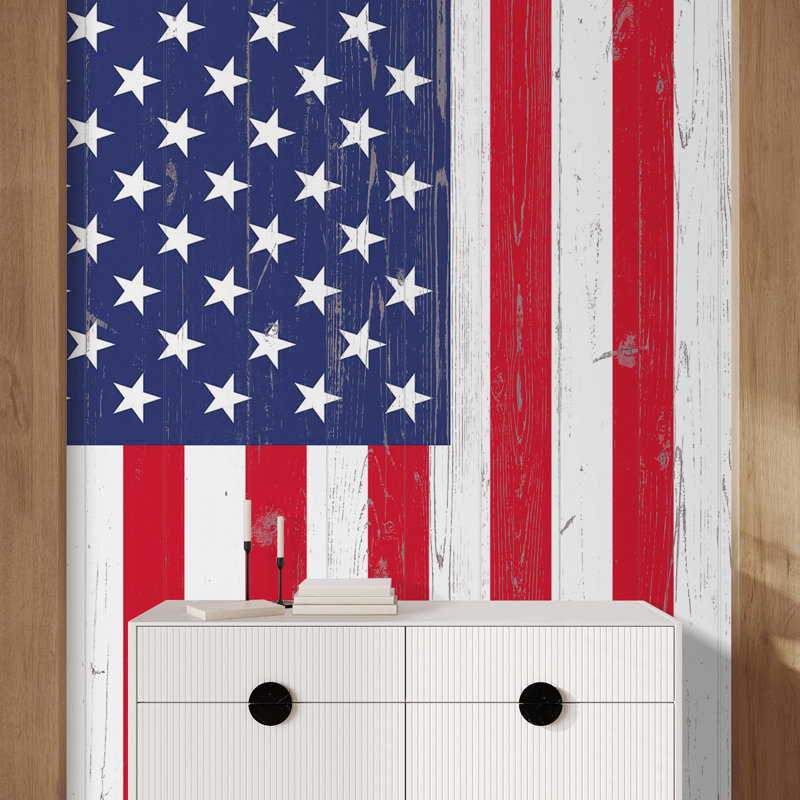 Papier peint rétro avec drapeau américain rustique, L 120 po x l 72 po
