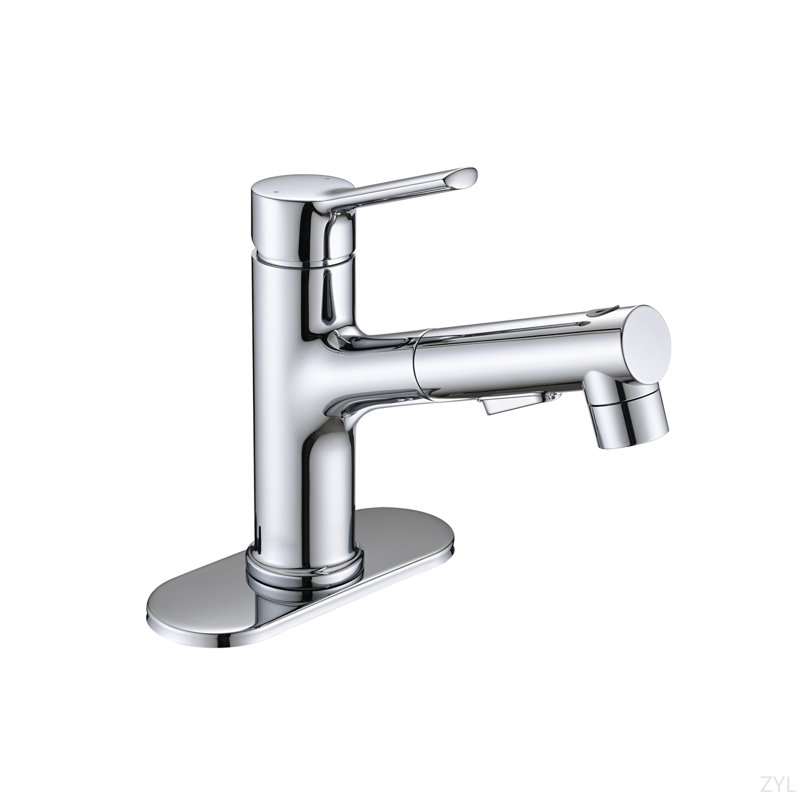 Bathroom Sink Faucet With Pull Out Sprayer, Single Handle Modern Bathroom Basin Faucet With Pop-Up Sink Drain Stopper & Deck Plate