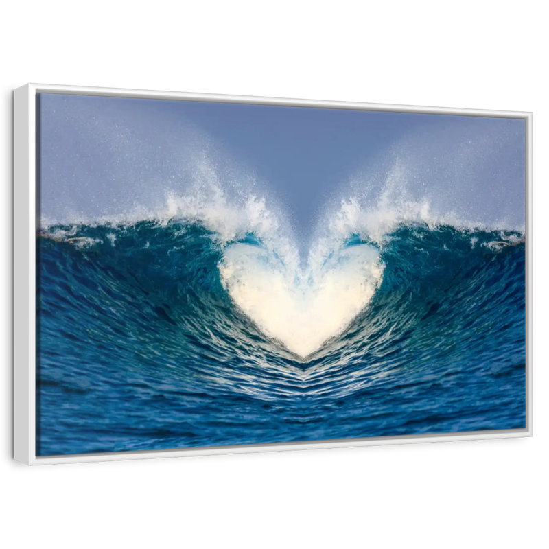 Vague de cœur océanique, Cadre flottant blanc, 46 po x 31 po