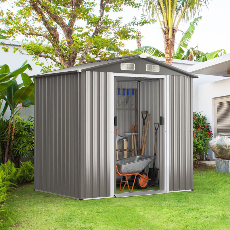 6ft. Wx 4ft. D Metal Garden Shed with Sliding Doors