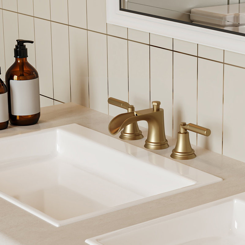 Widespread 2-handle Bathroom Faucet with Drain Assembly, Brushed Gold