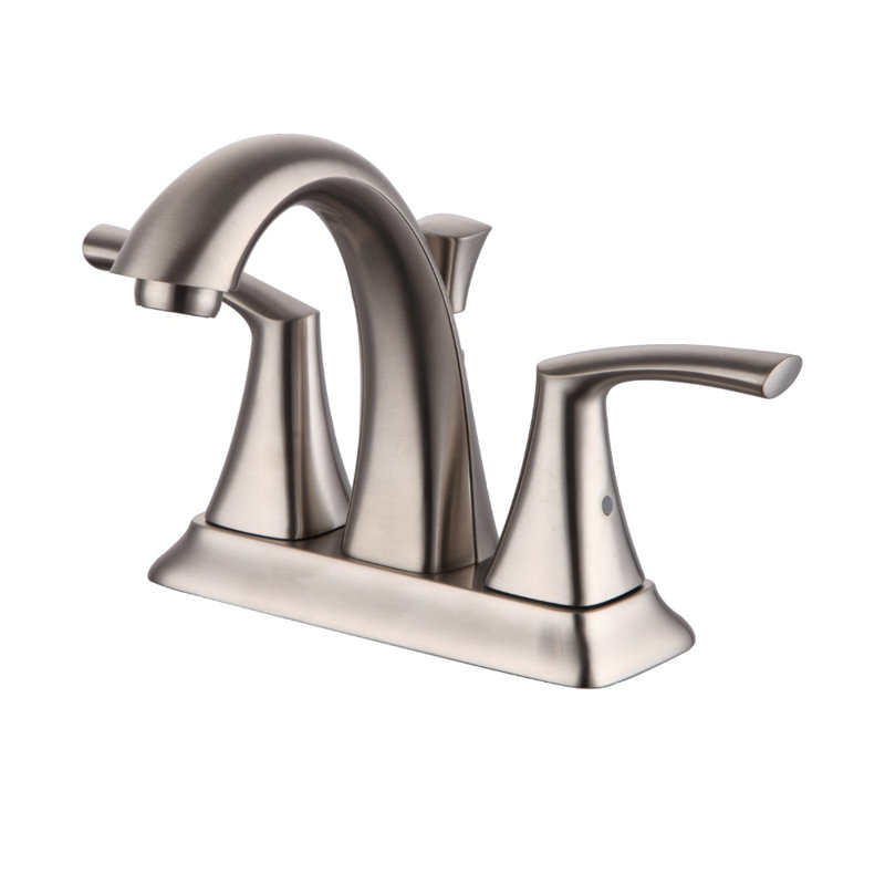 Robinet pour salle de bain à 4 poignées et 4 poignées avec ensemble de drain, Nickel brossé
